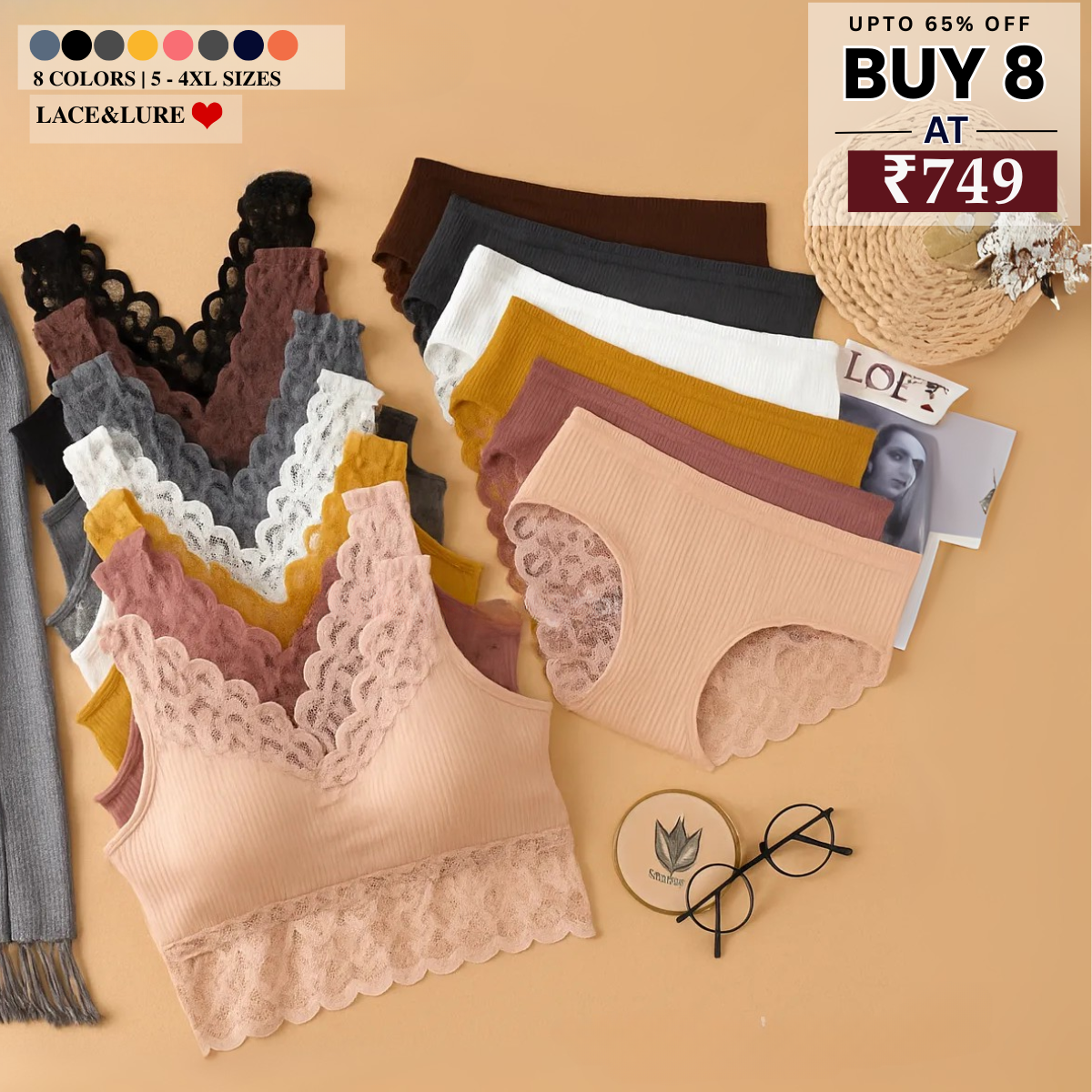 (Pack of 8 )Soft Touch – Cotton Comfort Lingerie Pack| Stylish, Comfortable & Affordable | LP-07