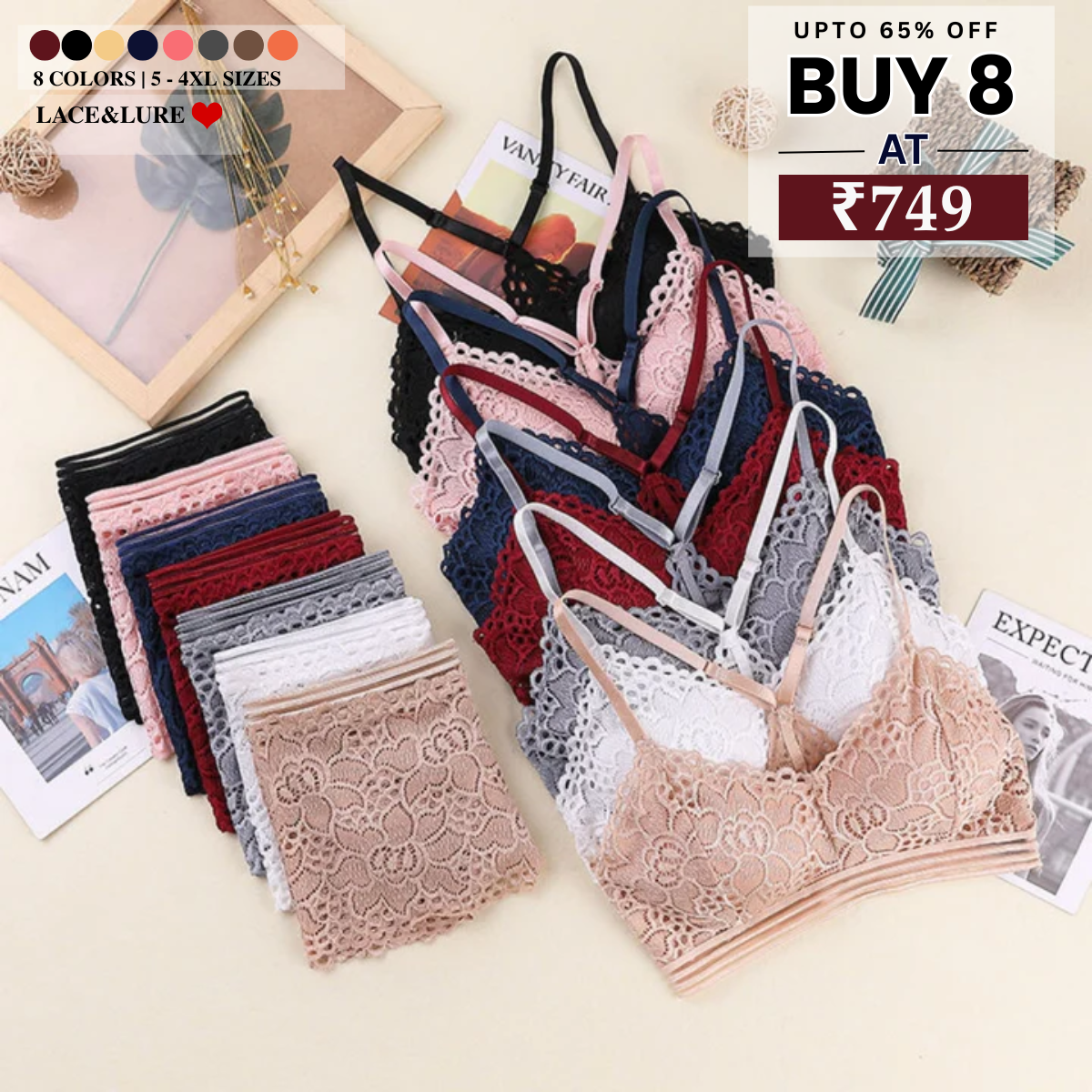 (Pack of 8 )Soft Touch – Cotton Comfort Lingerie Pack| Stylish, Comfortable & Affordable | LP-05