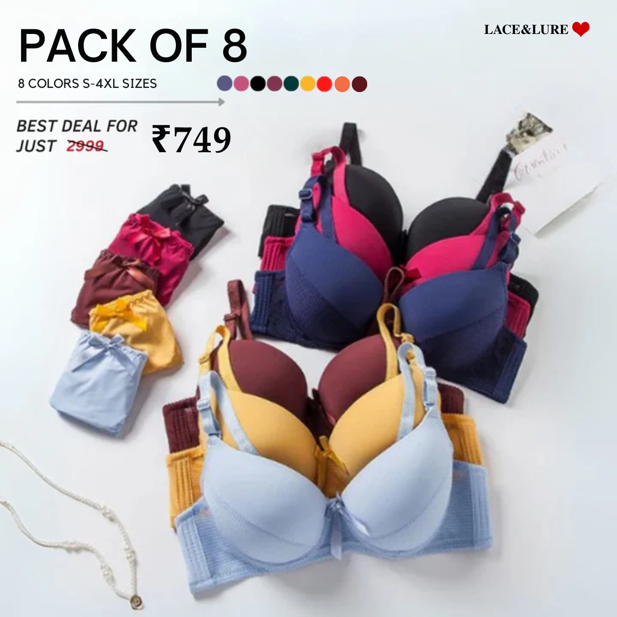 8-Pair Women's Coordinated Bra and Panty Lingerie Set | CB-05