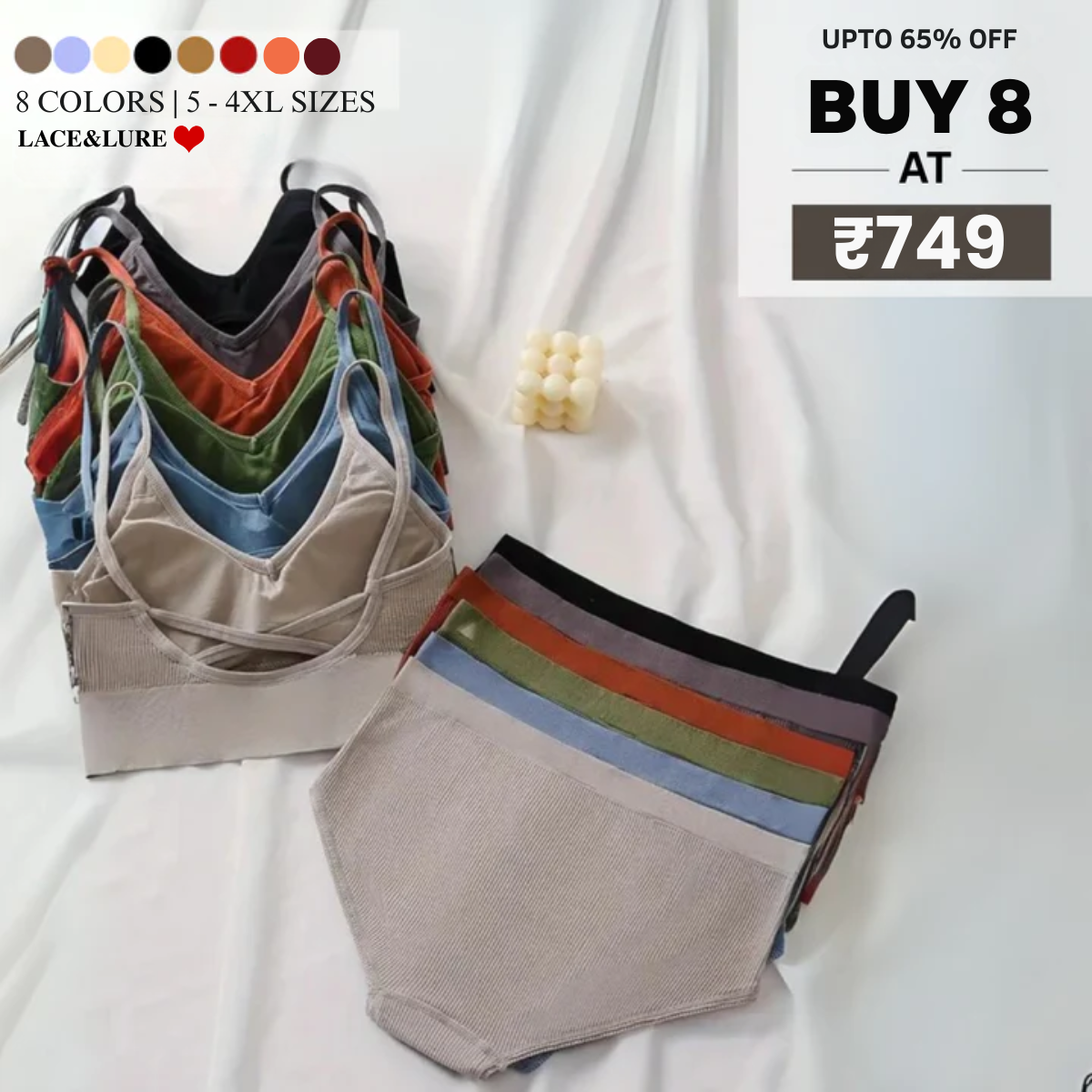 8-Pair Women's Coordinated Bra and Panty Lingerie Set | CB-01