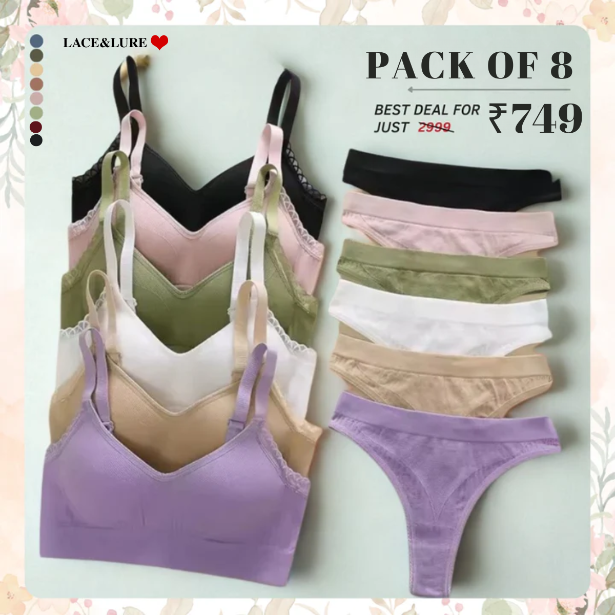 8-Pair Women's Coordinated Bra and Panty Lingerie Set | CB-02