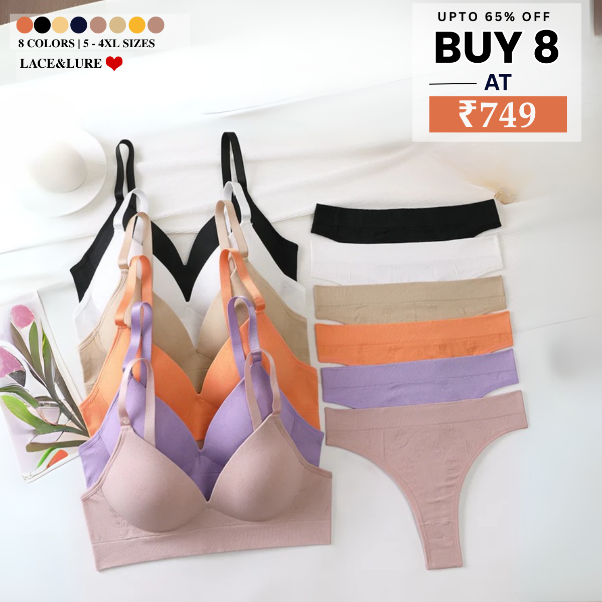 8-Pair Women's Coordinated Bra and Panty Lingerie Set | CB-06