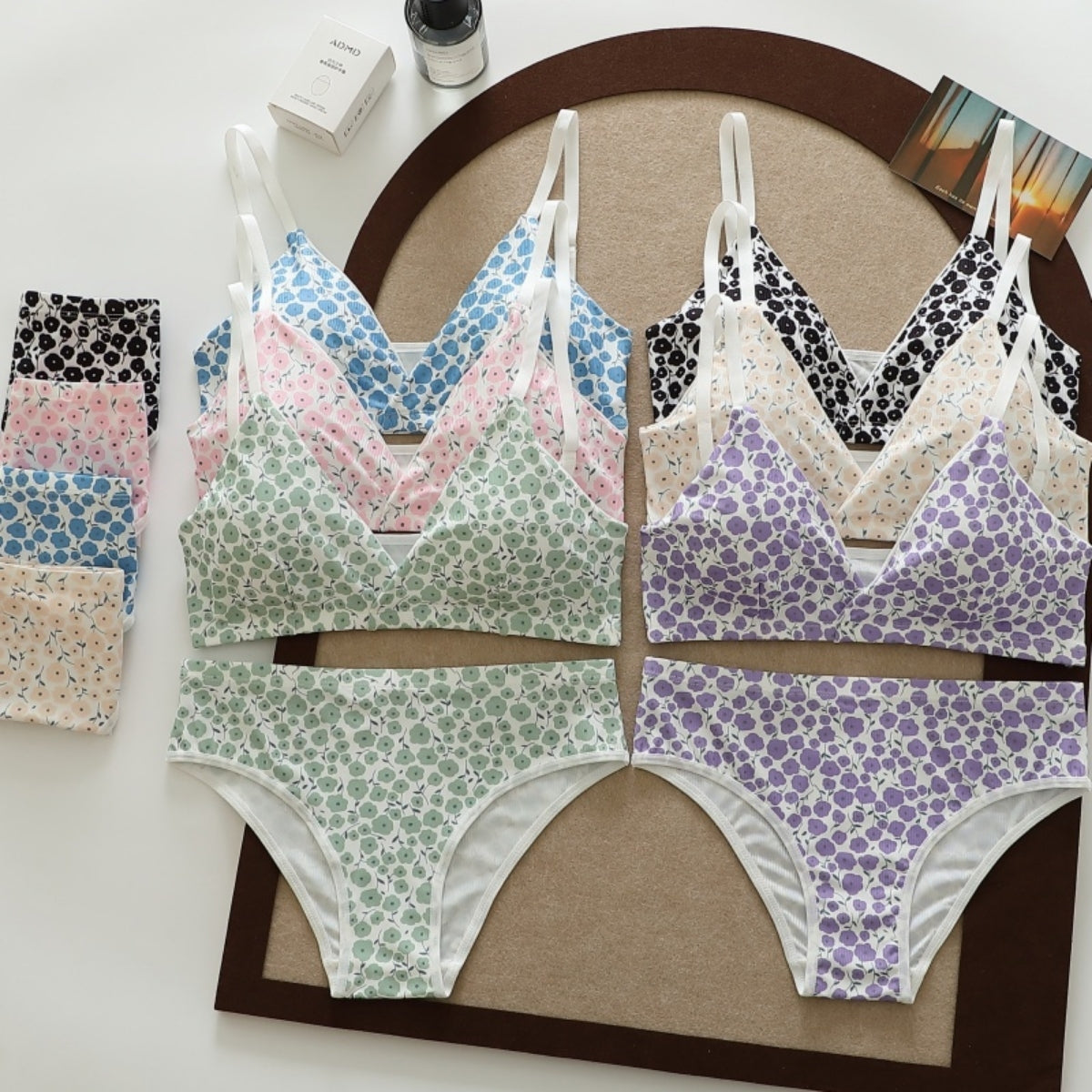 (Pack of 6) Women's Striped Bra & Panty Lingerie Set for Girl's Combo  | L-63