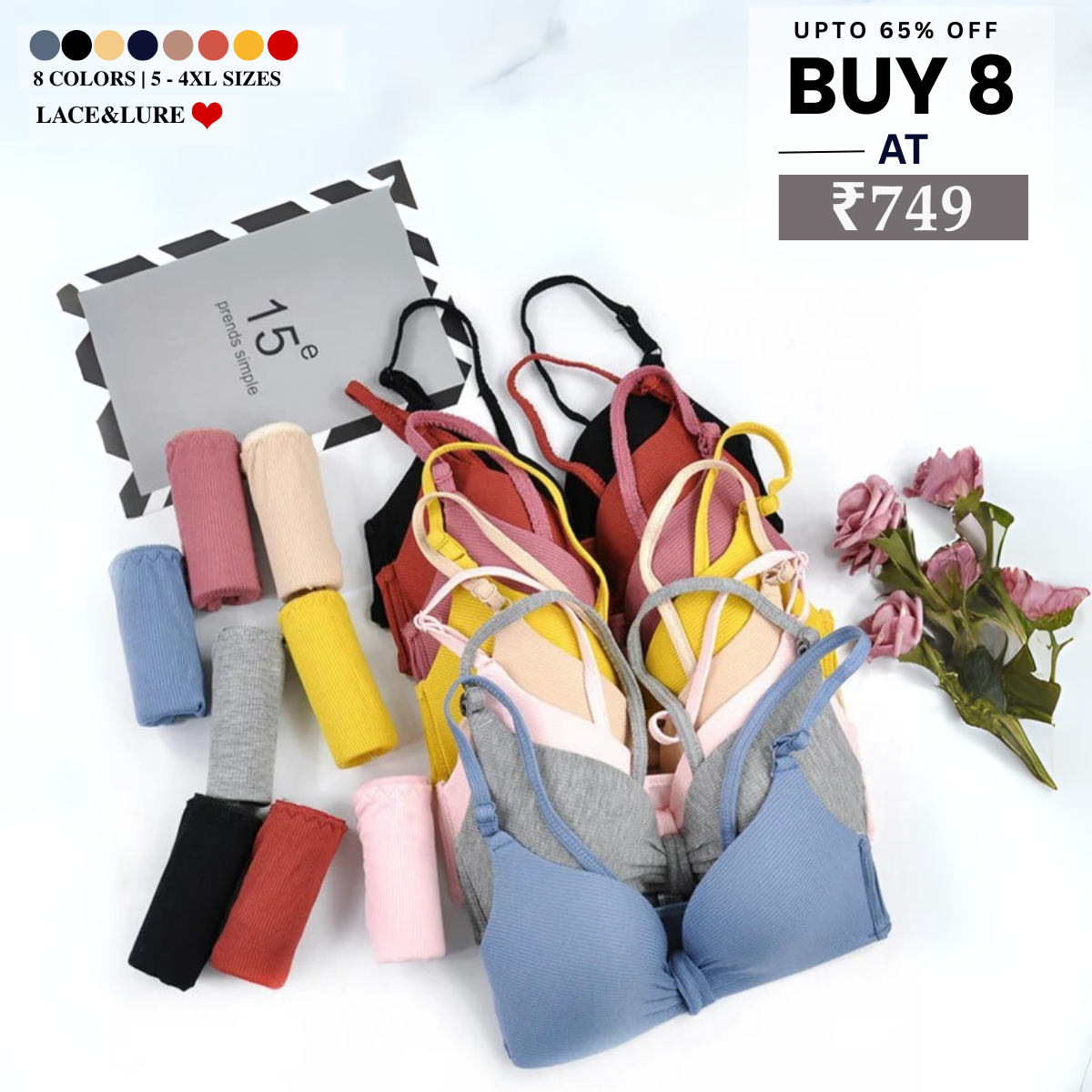 8-Pair Women's Coordinated Bra and Panty Lingerie Set | CB-08