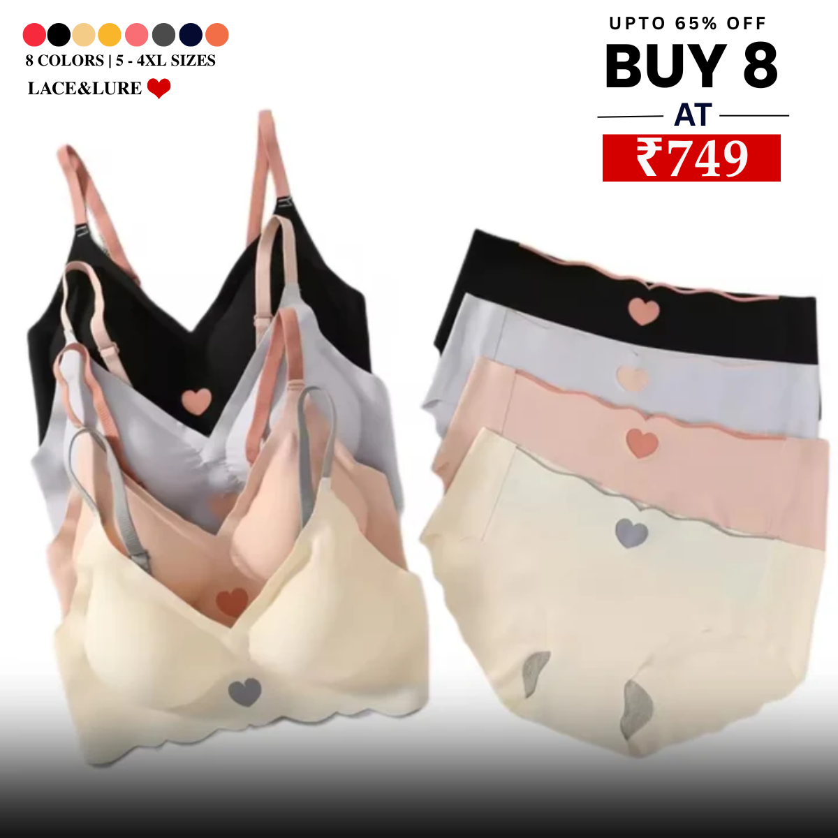 8-Pair Women's Coordinated Bra and Panty Lingerie Set | CB-03