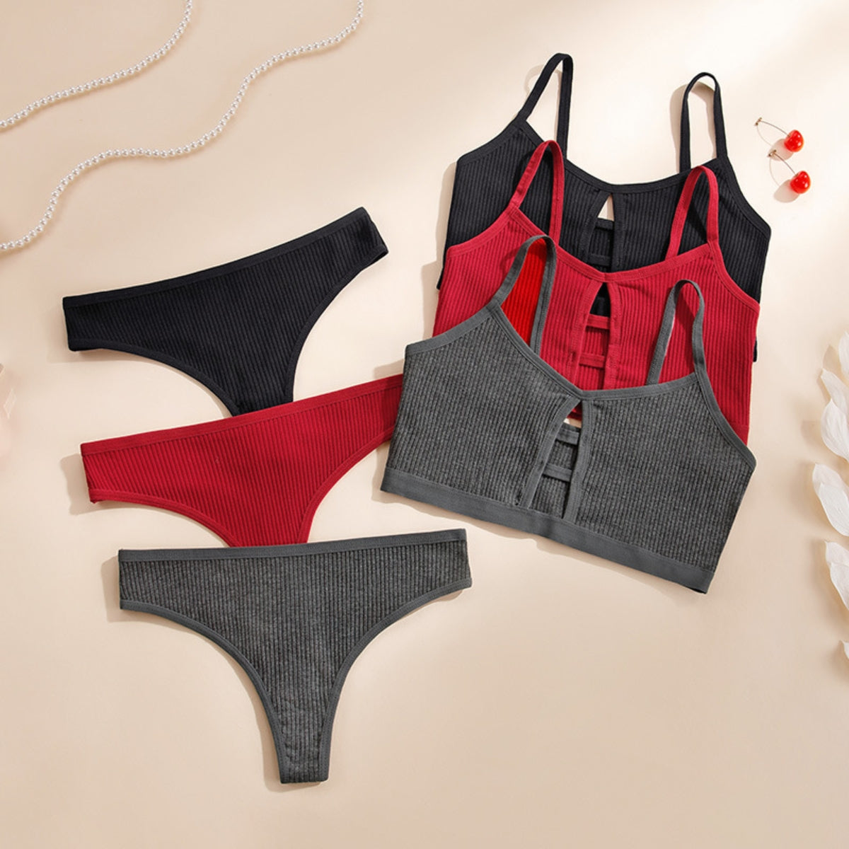 (Pack of 6) Women's Free Bra & Panty Lingerie Set for Girl's Combo | L-45