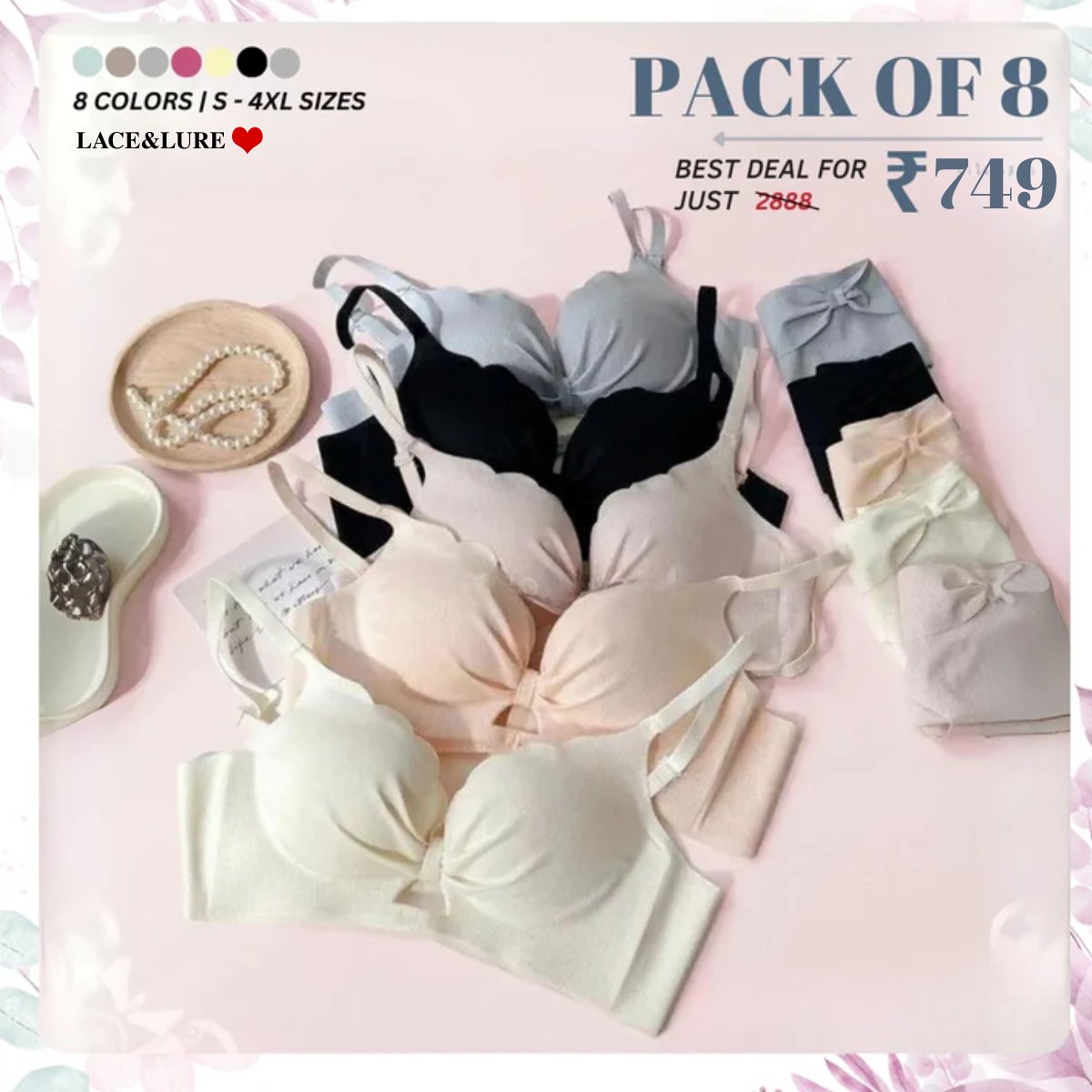 8-Pair Women's Coordinated Bra and Panty Lingerie Set | CB-09