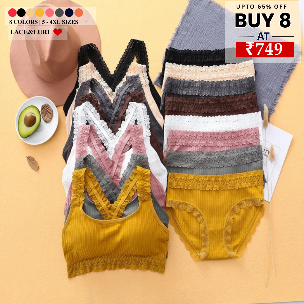 (Pack of 8 )Soft Touch – Cotton Comfort Lingerie Pack| Stylish, Comfortable & Affordable | LP-08