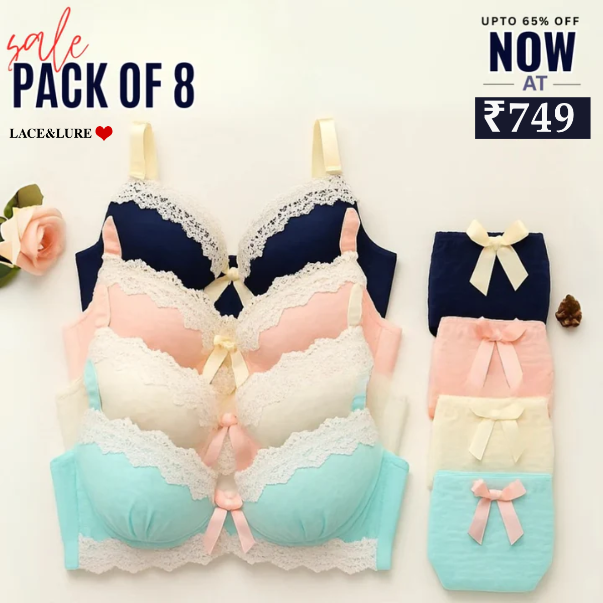 8-Pair Women's Coordinated Bra and Panty Lingerie Set | CB-10