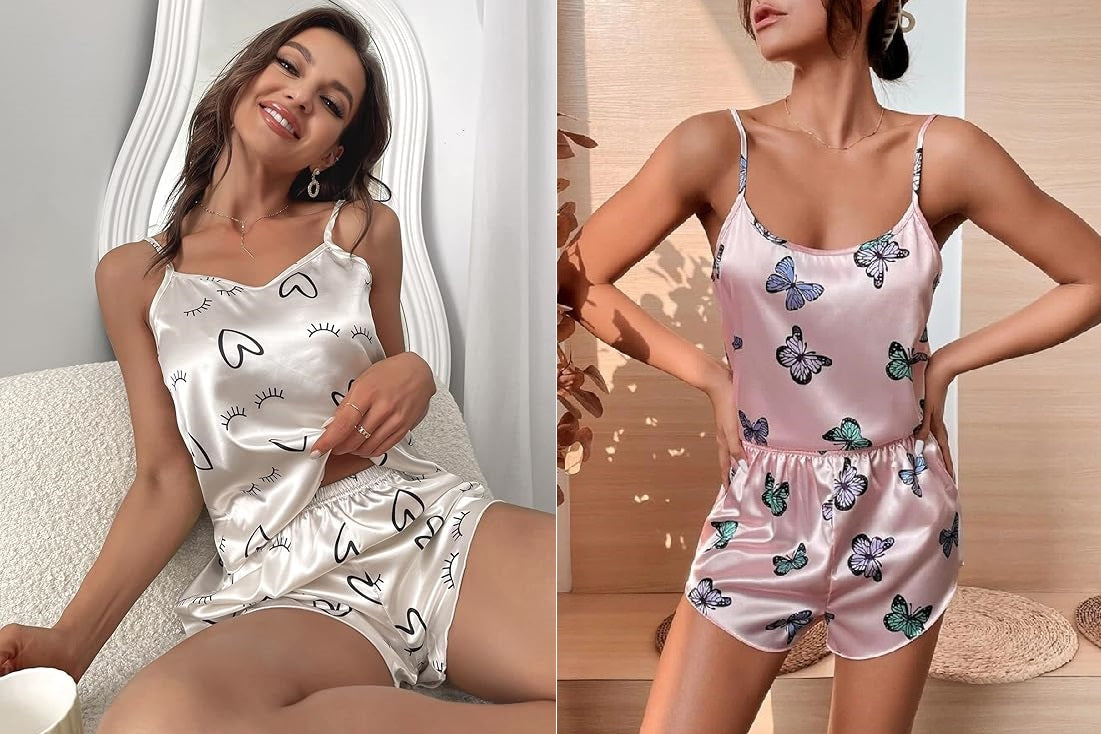 Pink Butterfly + Off White Heart Satin Nightwear Set 🦋 | NG-08