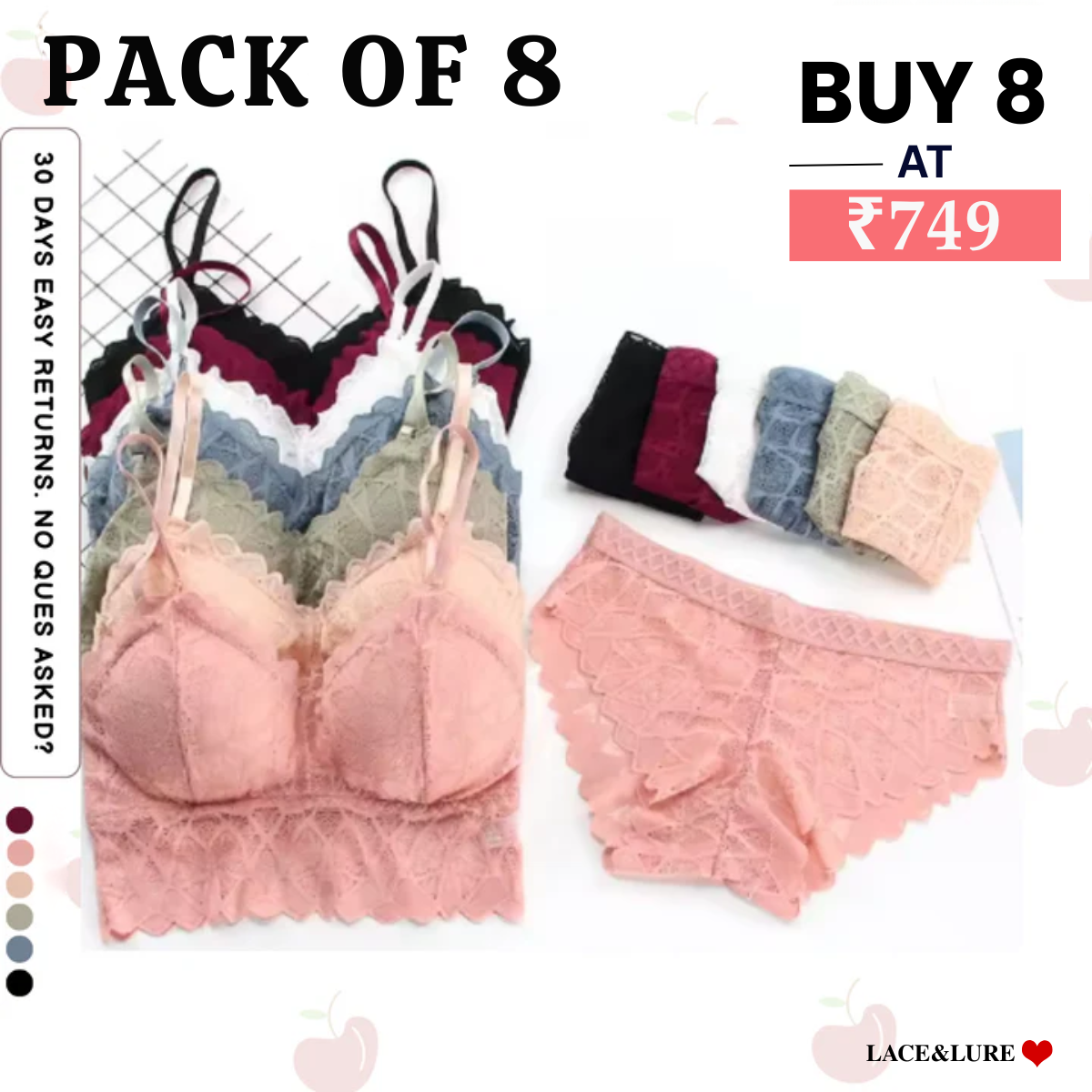 (Pack of 8 )Soft Touch – Cotton Comfort Lingerie Pack| Stylish, Comfortable & Affordable | LP-01