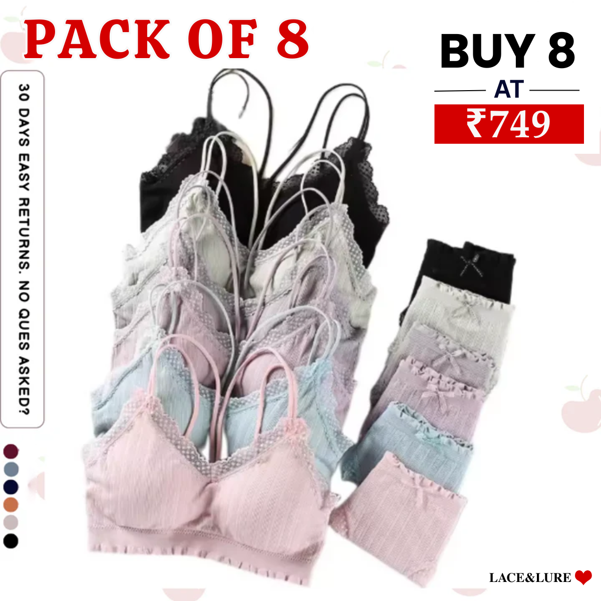 (Pack of 8 )Soft Touch – Cotton Comfort Lingerie Pack| Stylish, Comfortable & Affordable | LP-02